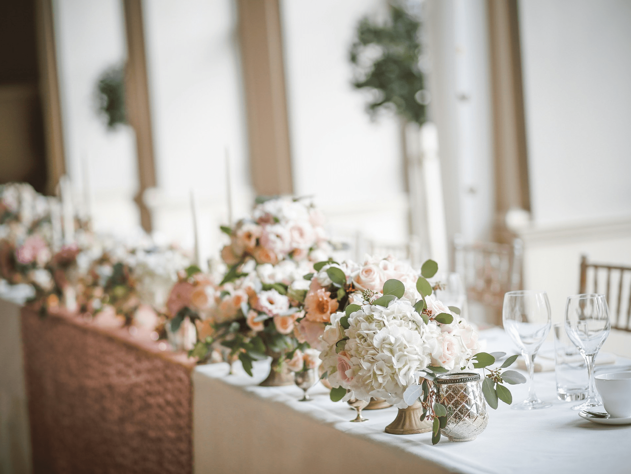 Floral arrangements and elegant table setting